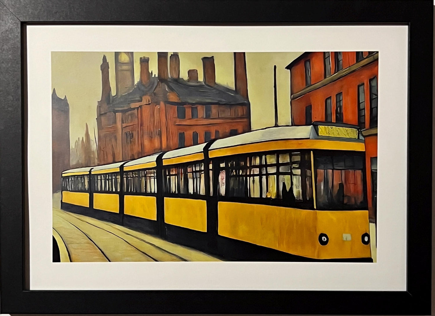 Metrolink Tram - A4 Size Giclée Art Print. Lowry Style Art Print. Available Framed and Unframed.