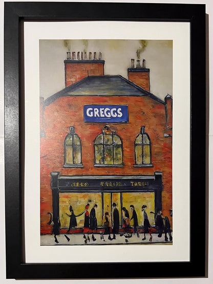 Greggs - A4 Size Giclée Art Print. Lowry Style Art Print. Available Framed and Unframed.