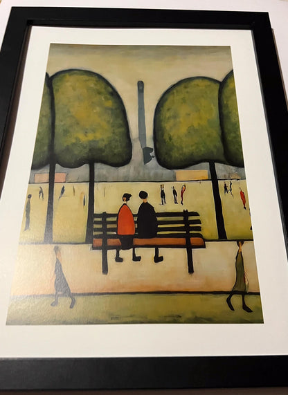 Sitting On A Bench - A4 Size Giclée Art Print. Lowry Style Art Print. Available Framed and Unframed.