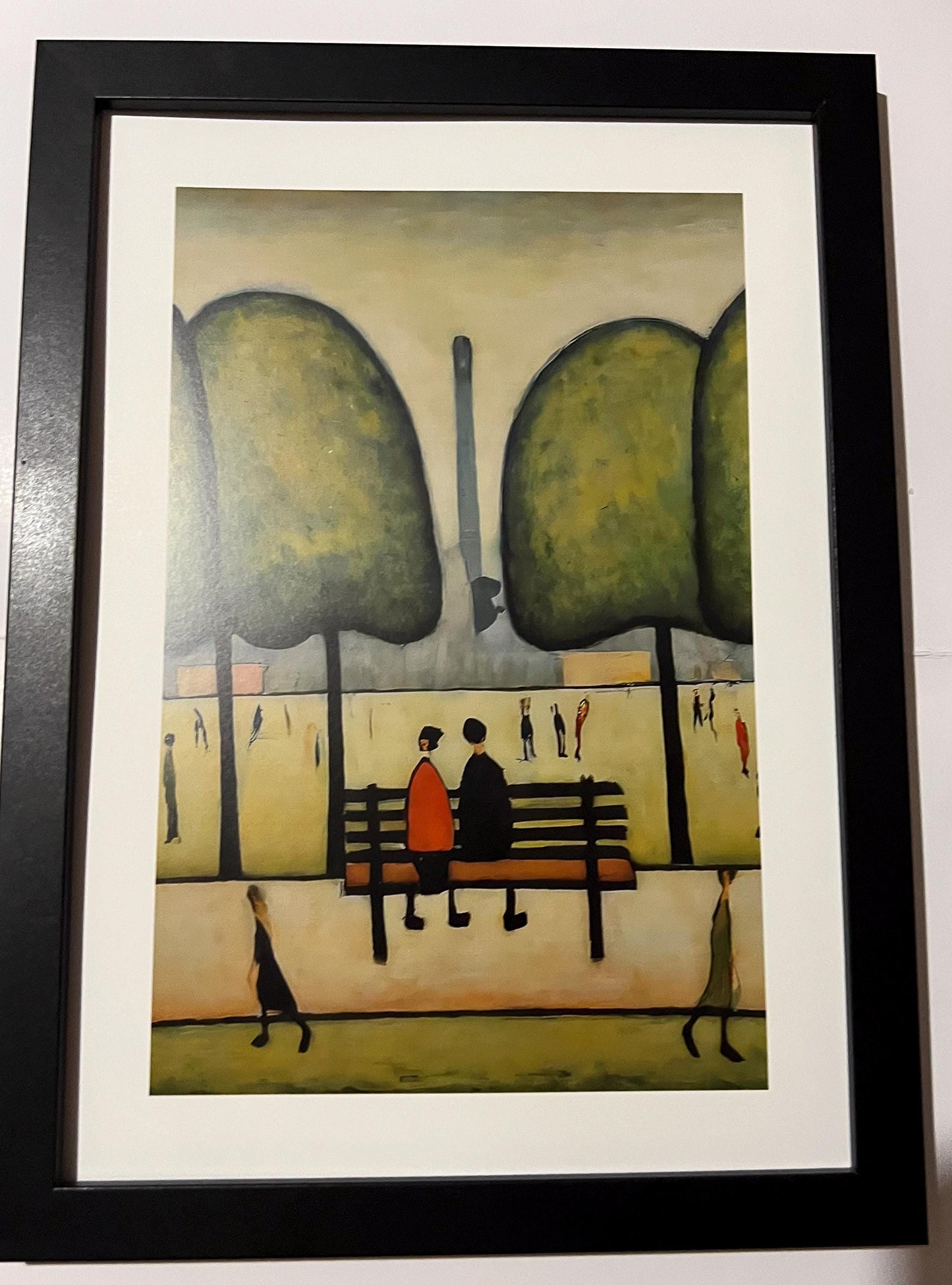 Sitting On A Bench - A4 Size Giclée Art Print. Lowry Style Art Print. Available Framed and Unframed.