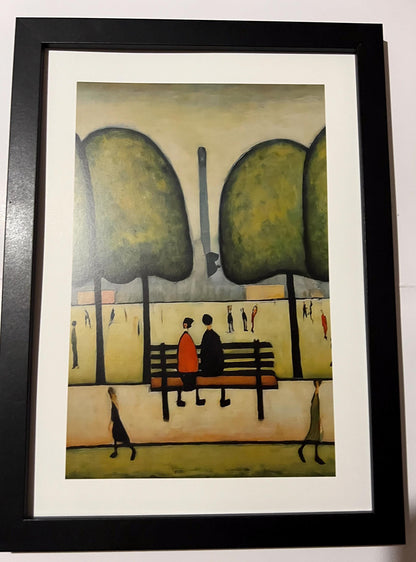 Sitting On A Bench - A4 Size Giclée Art Print. Lowry Style Art Print. Available Framed and Unframed.