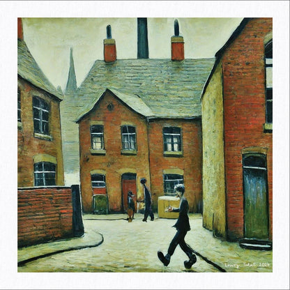 Parcel Man - Giclée Art Print 21cm Square. Impressive Image in the Style Of LS Lowry. Ideal Gift.