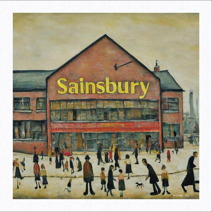 Sainsbury's - Giclée Art Print 21cm Square. Fabulous Image in the Style Of LS Lowry. Ideal Gift.