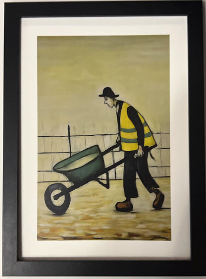 Wheelbarrow Man - A4 Size Giclée Art Print. Lowry Style Art Print. Available Framed and Unframed.