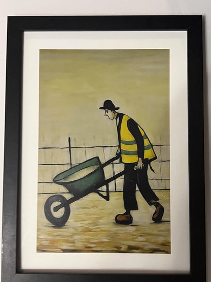 Wheelbarrow Man - A4 Size Giclée Art Print. Lowry Style Art Print. Available Framed and Unframed.