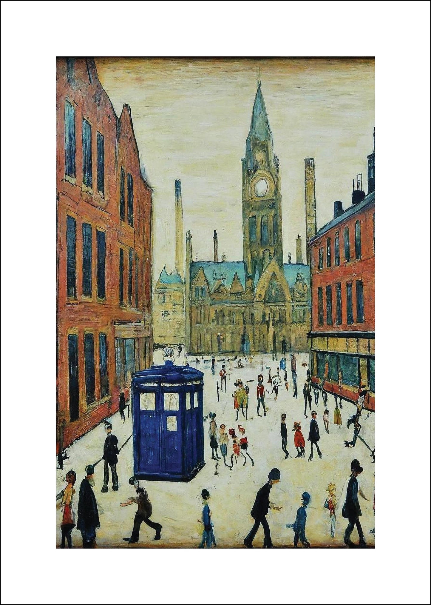 The Doctor Who Came To Town - A4 Size Giclée Art Print. Lowry Style Art Print. Available Framed and Unframed.