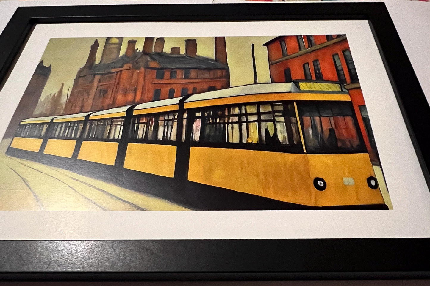 Metrolink Tram - A4 Size Giclée Art Print. Lowry Style Art Print. Available Framed and Unframed.