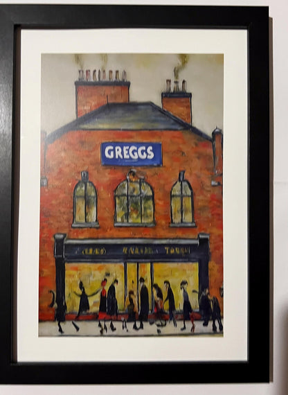 Greggs - A4 Size Giclée Art Print. Lowry Style Art Print. Available Framed and Unframed.