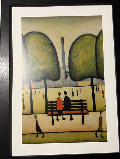 Sitting On A Bench - A4 Size Giclée Art Print. Lowry Style Art Print. Available Framed and Unframed.