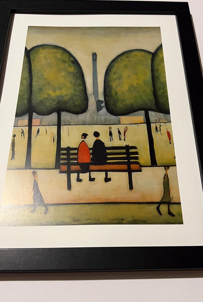 Sitting On A Bench - A4 Size Giclée Art Print. Lowry Style Art Print. Available Framed and Unframed.