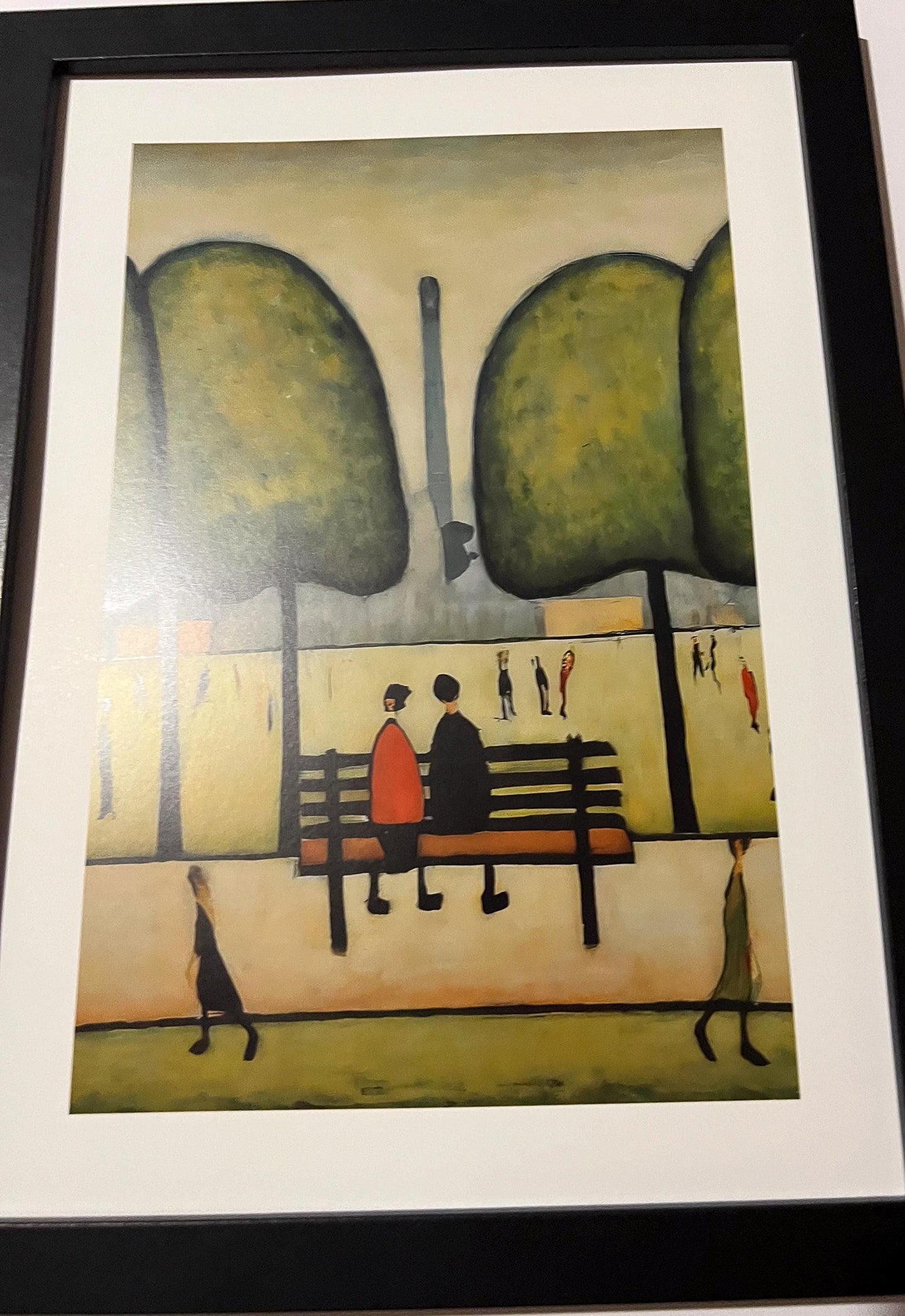 Sitting On A Bench - A4 Size Giclée Art Print. Lowry Style Art Print. Available Framed and Unframed.