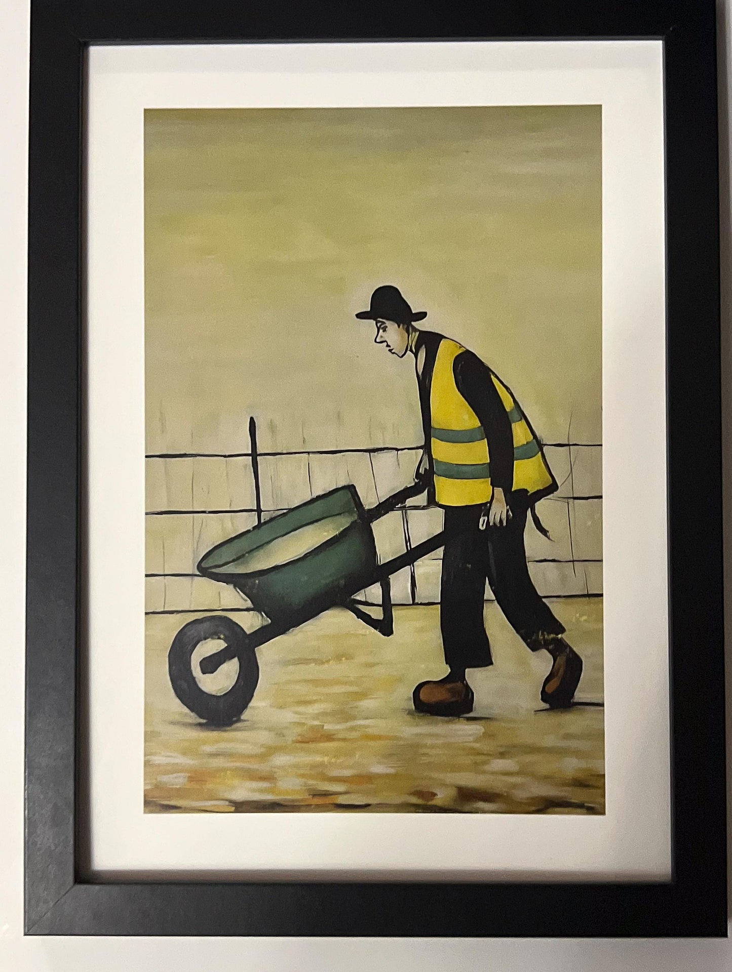 Wheelbarrow Man - A4 Size Giclée Art Print. Lowry Style Art Print. Available Framed and Unframed.