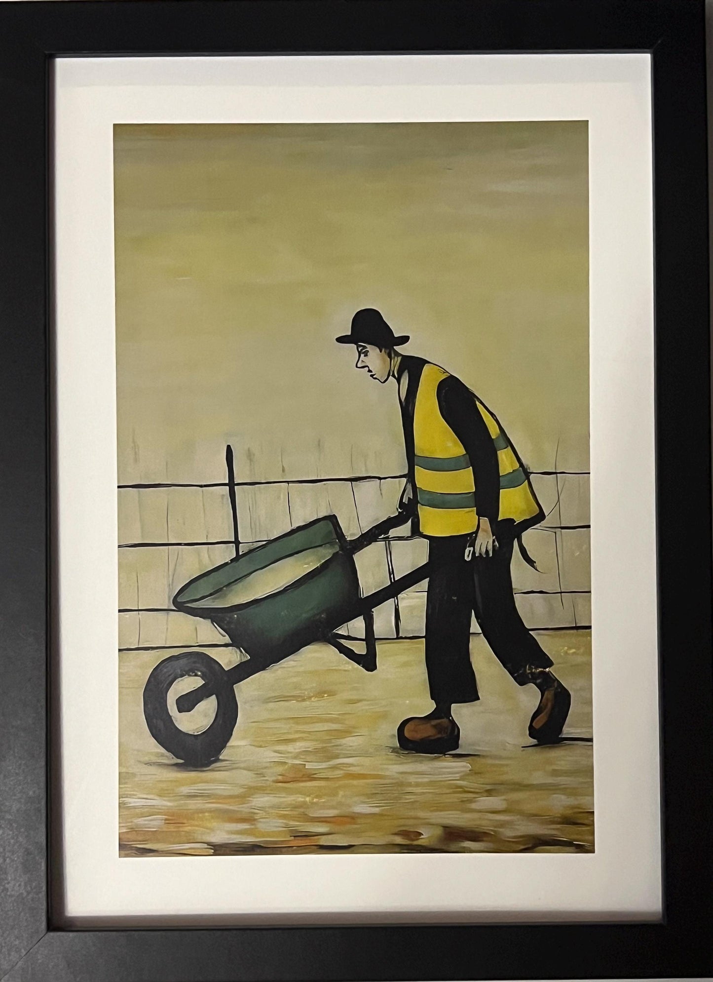 Wheelbarrow Man - A4 Size Giclée Art Print. Lowry Style Art Print. Available Framed and Unframed.