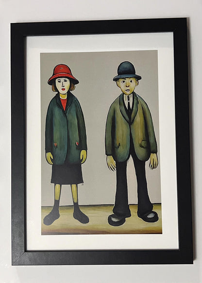 A "Happy" Couple - A4 Size Giclée Art Print. Lowry Style Art Print. Available Framed and Unframed.