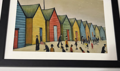 Brighton Beach Huts - A4 Size Giclée Art Print. Lowry Style Art Print. Available Framed and Unframed.