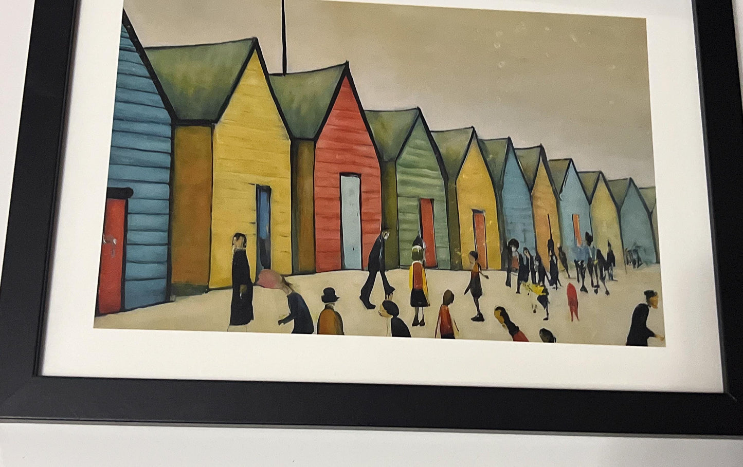 Brighton Beach Huts - A4 Size Giclée Art Print. Lowry Style Art Print. Available Framed and Unframed.