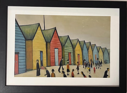 Brighton Beach Huts - A4 Size Giclée Art Print. Lowry Style Art Print. Available Framed and Unframed.