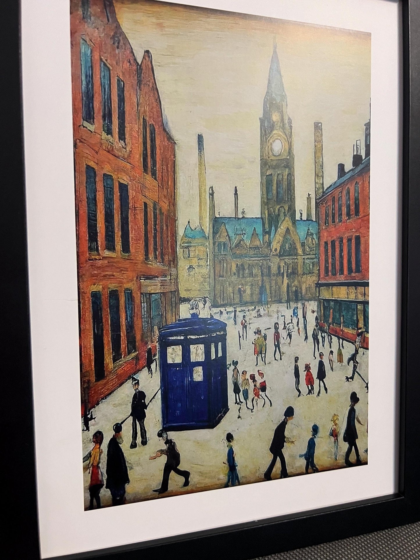 The Doctor Who Came To Town - A4 Size Giclée Art Print. Lowry Style Art Print. Available Framed and Unframed.