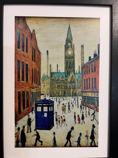 The Doctor Who Came To Town - A4 Size Giclée Art Print. Lowry Style Art Print. Available Framed and Unframed.