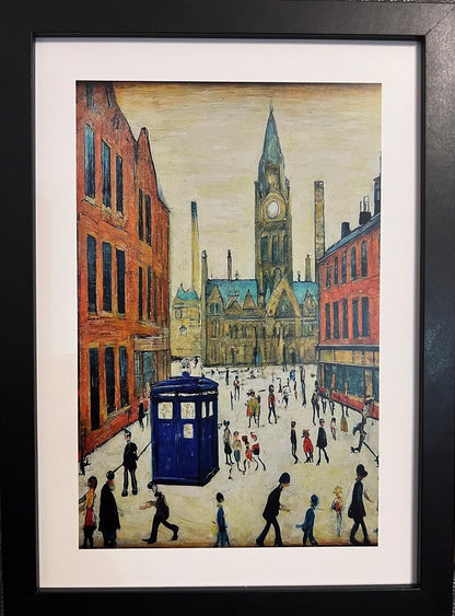 The Doctor Who Came To Town - A4 Size Giclée Art Print. Lowry Style Art Print. Available Framed and Unframed.