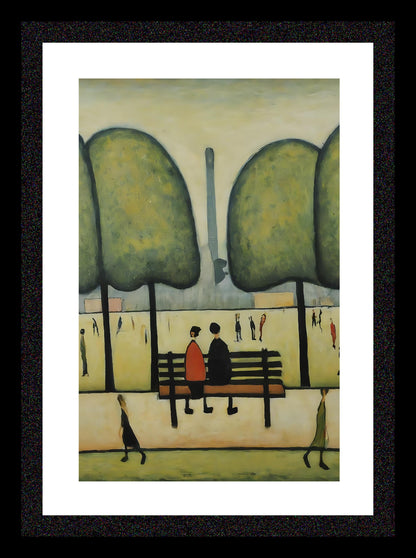 Sitting On A Bench - A4 Size Giclée Art Print. Lowry Style Art Print. Available Framed and Unframed.