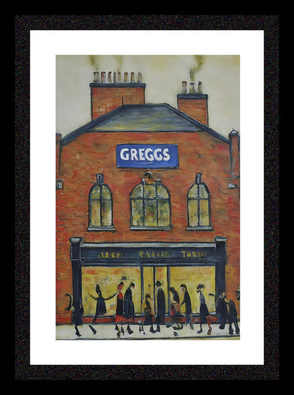 Greggs - A4 Size Giclée Art Print. Lowry Style Art Print. Available Framed and Unframed.