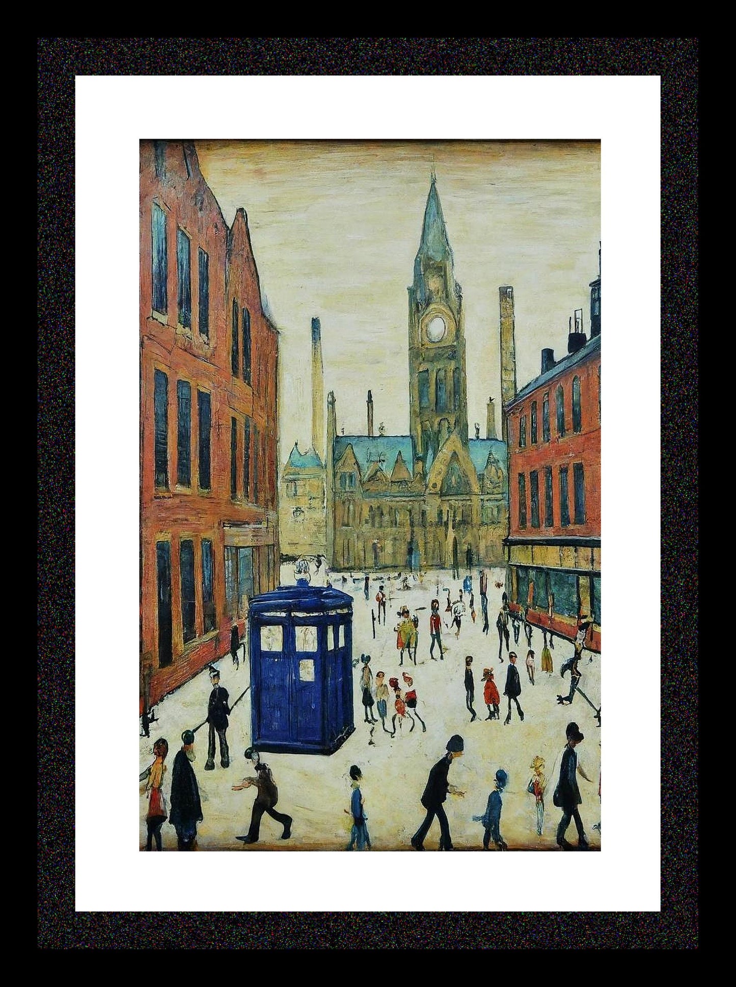 The Doctor Who Came To Town - A4 Size Giclée Art Print. Lowry Style Art Print. Available Framed and Unframed.