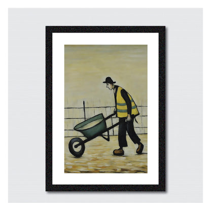 Wheelbarrow Man - A4 Size Giclée Art Print. Lowry Style Art Print. Available Framed and Unframed.