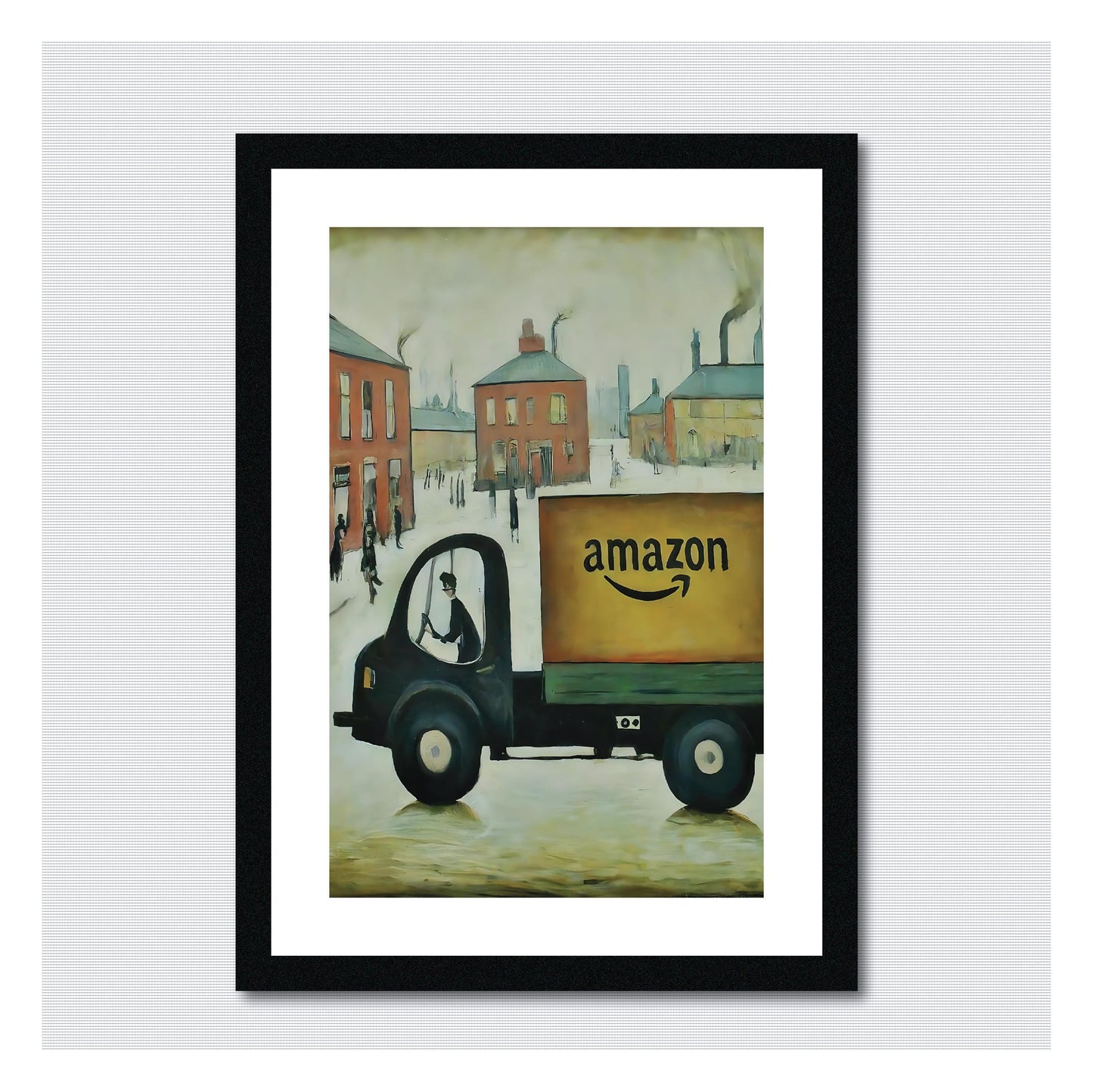 Amazon Delivery Truck - A4 Size Giclée Art Print. Lowry Style Art Print. Available Framed and Unframed.