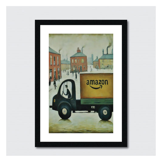 Amazon Delivery Truck - A4 Size Giclée Art Print. Lowry Style Art Print. Available Framed and Unframed.