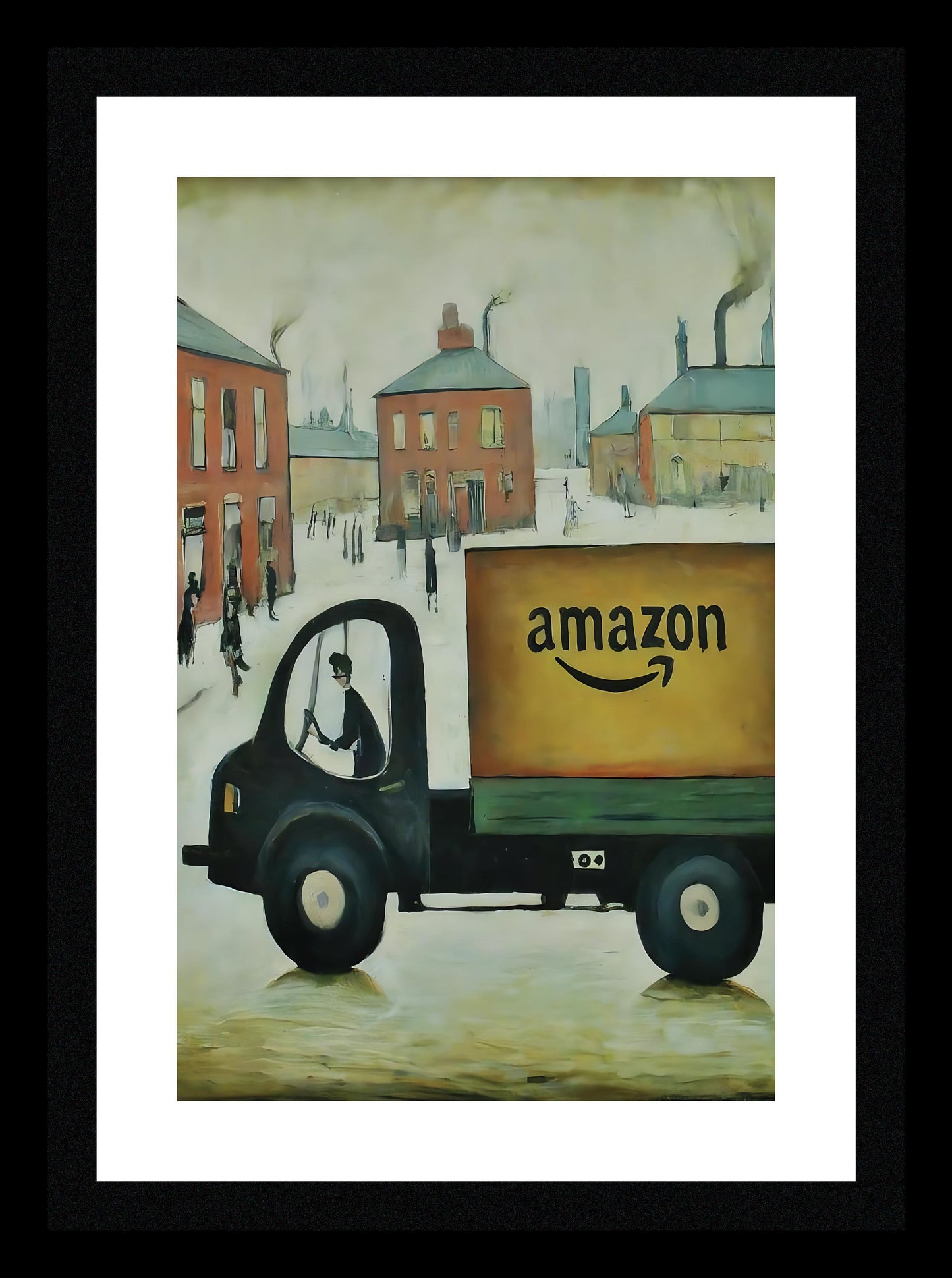 Amazon Delivery Truck - A4 Size Giclée Art Print. Lowry Style Art Print. Available Framed and Unframed.