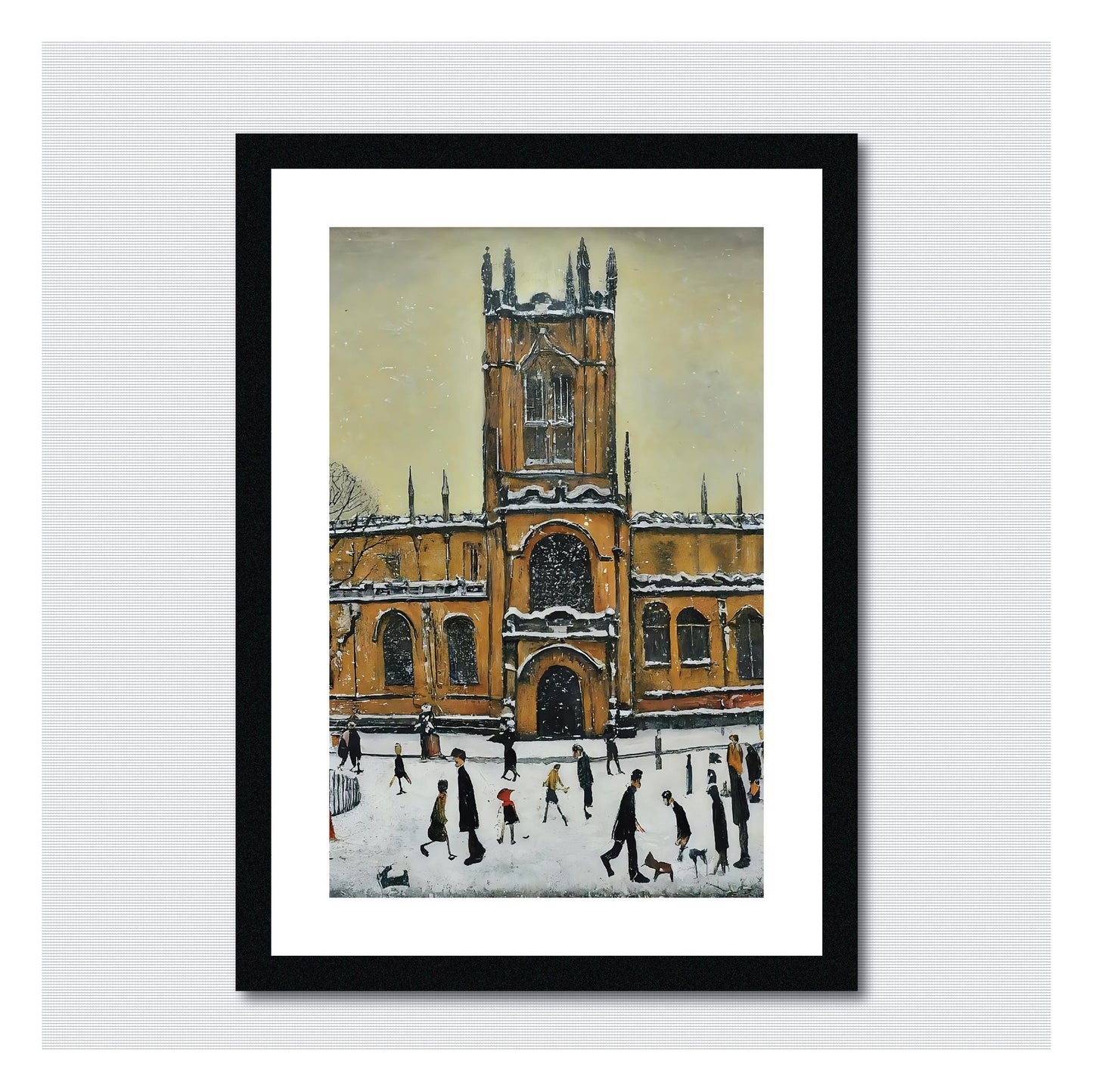 Snowy Manchester Cathedral - A4 Size Giclée Art Print. Lowry Style Art Print. Available Framed and Unframed.