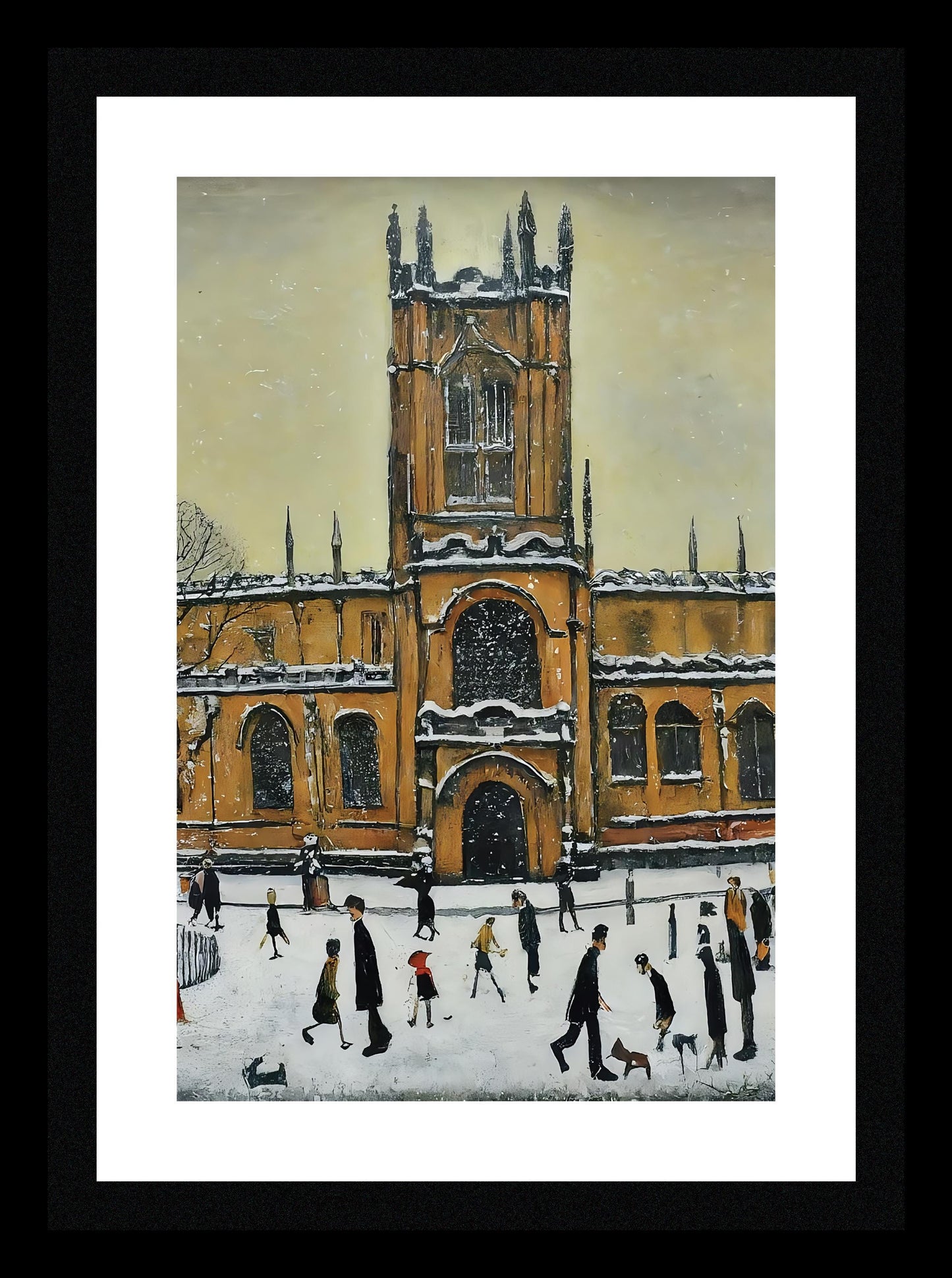 Snowy Manchester Cathedral - A4 Size Giclée Art Print. Lowry Style Art Print. Available Framed and Unframed.