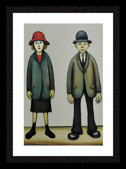 A "Happy" Couple - A4 Size Giclée Art Print. Lowry Style Art Print. Available Framed and Unframed.