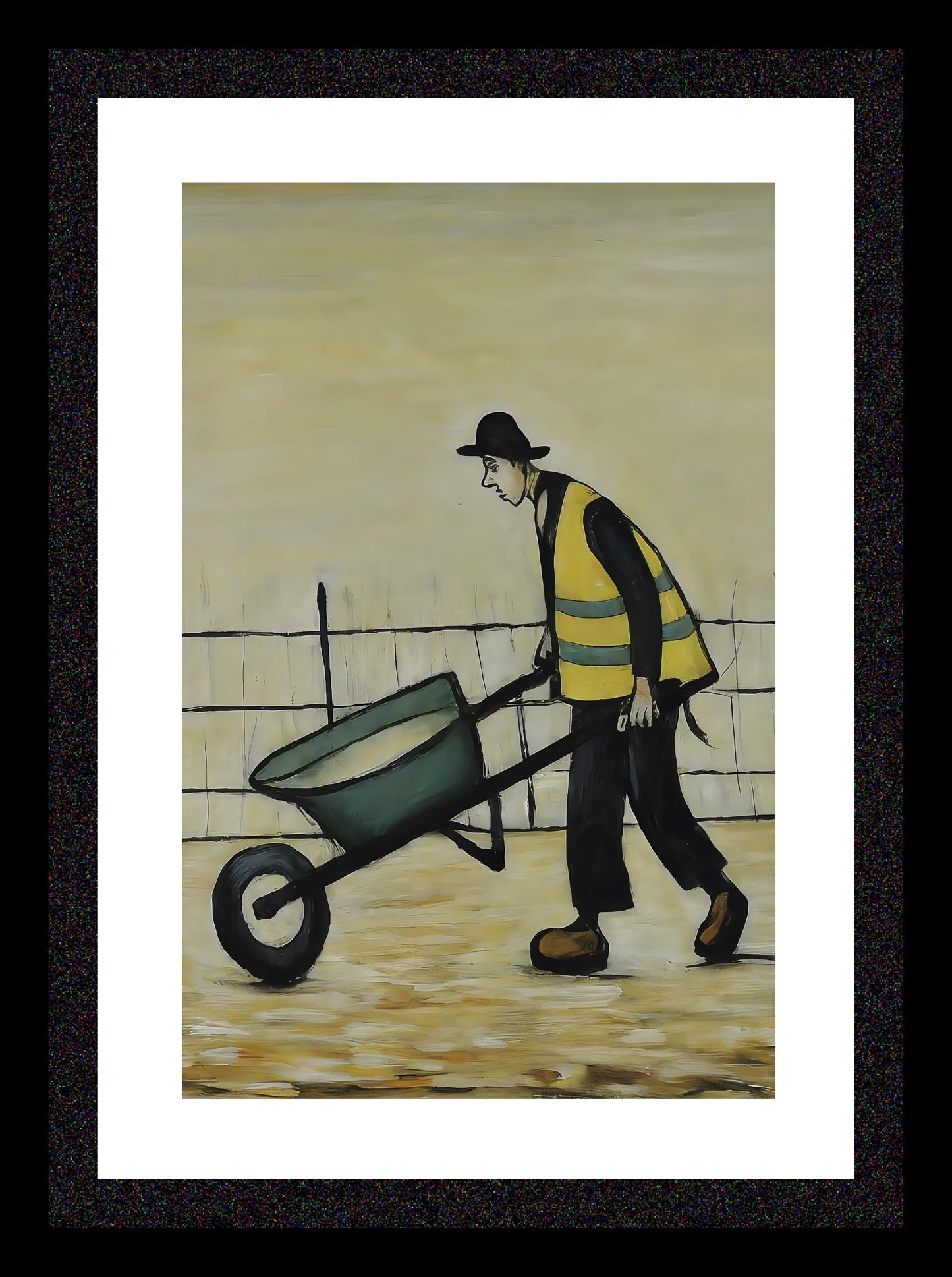 Wheelbarrow Man - A4 Size Giclée Art Print. Lowry Style Art Print. Available Framed and Unframed.