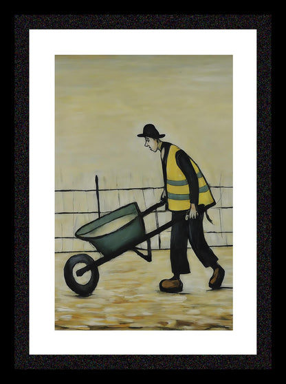 Wheelbarrow Man - A4 Size Giclée Art Print. Lowry Style Art Print. Available Framed and Unframed.