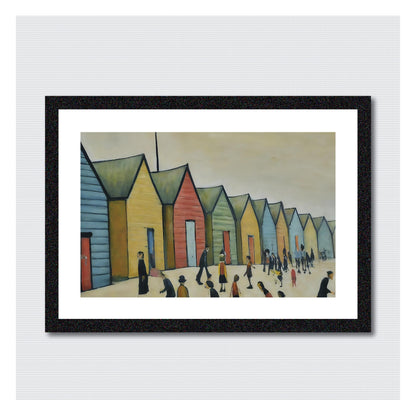 Brighton Beach Huts - A4 Size Giclée Art Print. Lowry Style Art Print. Available Framed and Unframed.