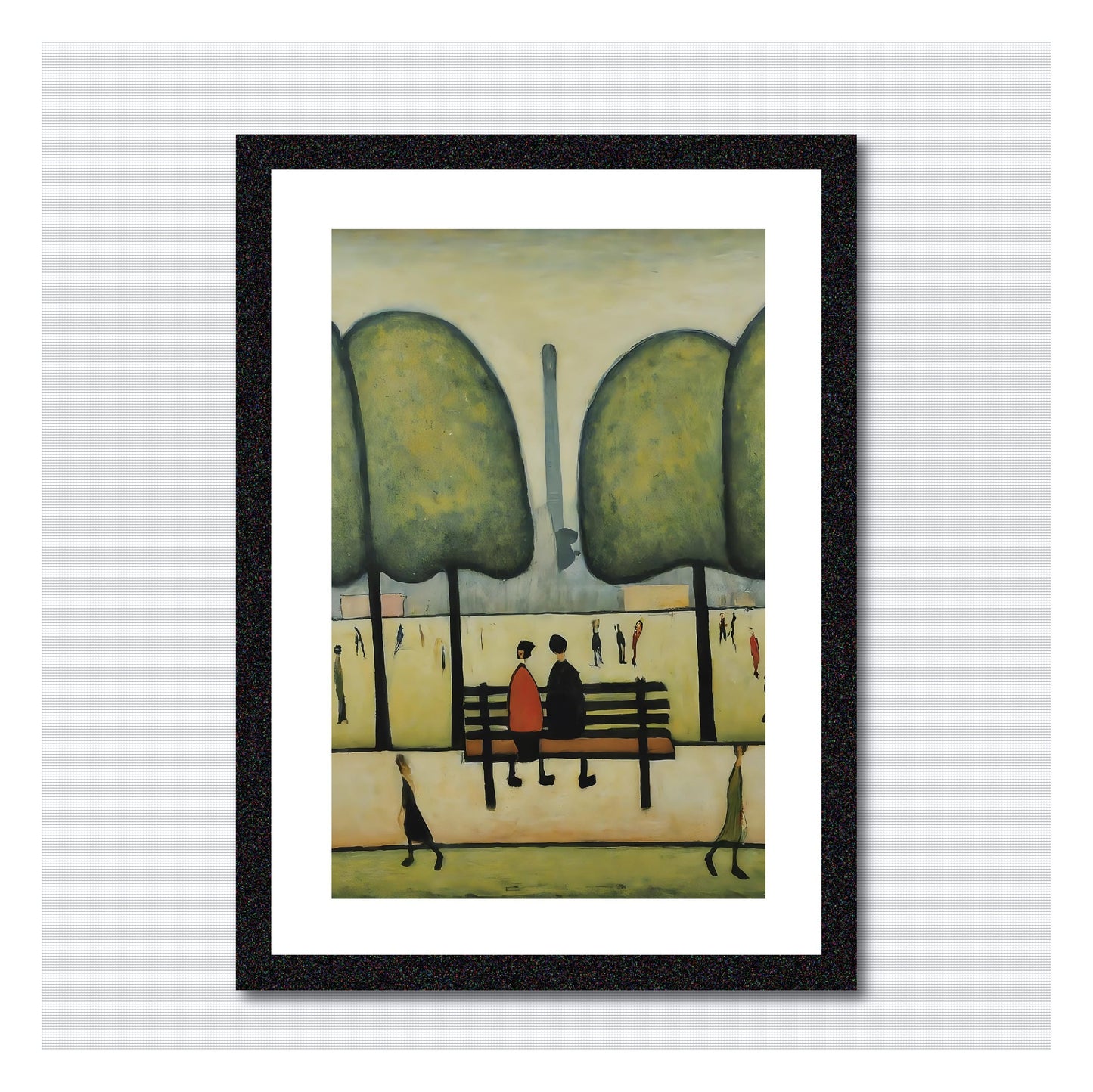 Sitting On A Bench - A4 Size Giclée Art Print. Lowry Style Art Print. Available Framed and Unframed.