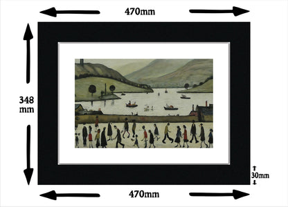 Lake Windermere - A3 Size Giclée Lowry Style Art Print. 47 x 35cm. Black Ash Frame