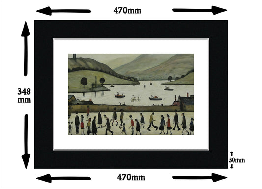 Lake Windermere - A3 Size Giclée Lowry Style Art Print. 47 x 35cm. Black Ash Frame