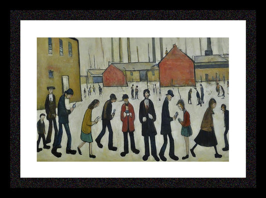 The Mobile Phone People - A4 Size Giclée Art Print. Lowry Style Art Print. Available Framed and Unframed.