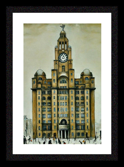 The Liver Building - A4 Size Giclée Art Print. Lowry Style Art Print. Available Framed and Unframed.