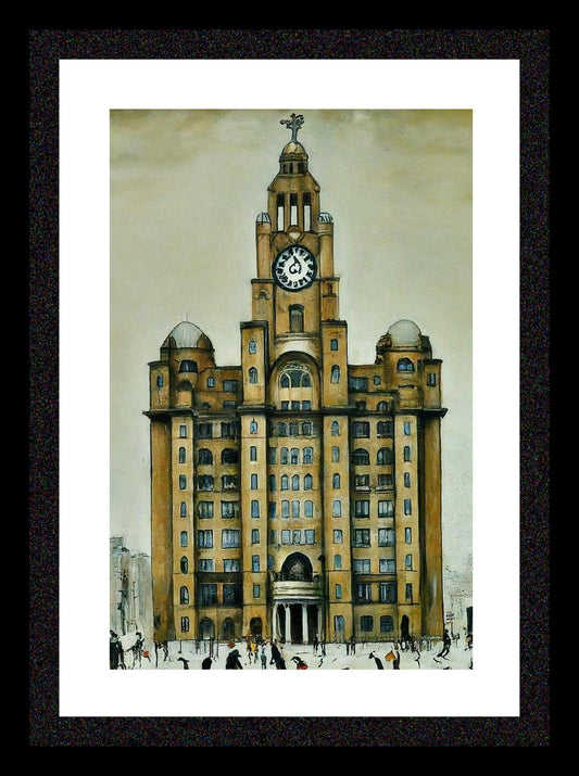 The Liver Building - A4 Size Giclée Art Print. Lowry Style Art Print. Available Framed and Unframed.
