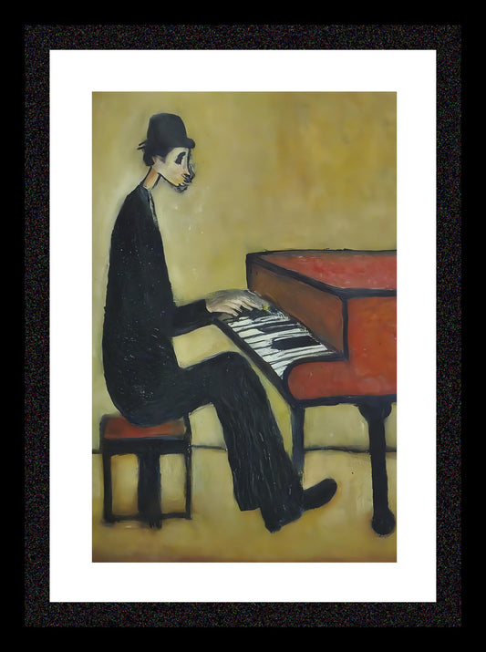 Piano Man - A4 Size Giclée Art Print. Lowry Style Art Print. Available Framed and Unframed.