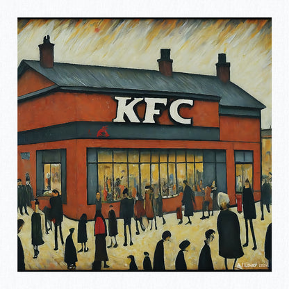 KFC - Kentucky Fried Chicken - Giclée Art Print 21cm Square. Quirky Image in the Style Of LS Lowry