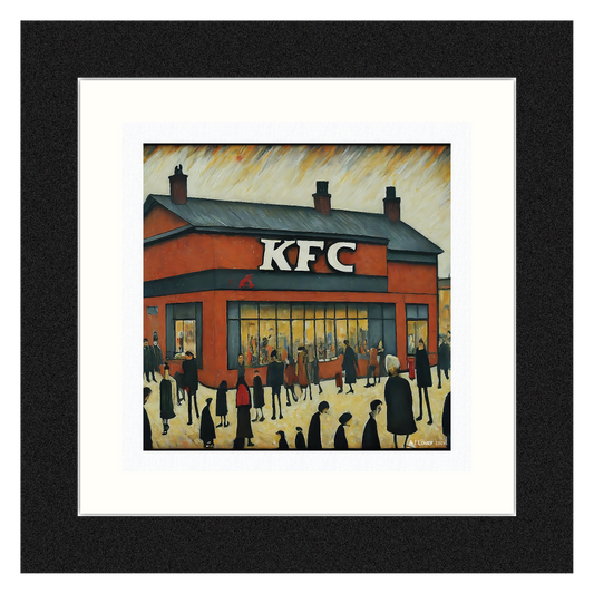 KFC - Kentucky Fried Chicken - Giclée Art Print 21cm Square. Quirky Image in the Style Of LS Lowry