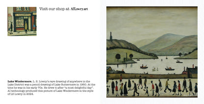 Pack of 6 Blank Lowry Style Art Greeting Cards - Lake Windermere Design - 350gsm Card with Kraft Envelopes