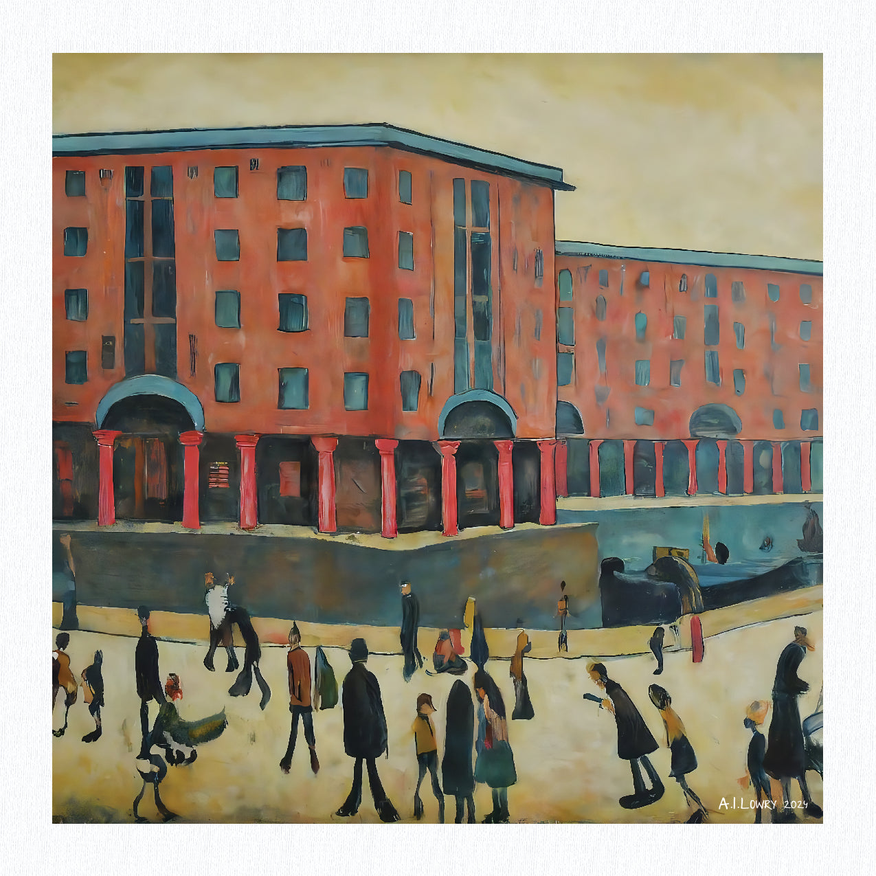 Albert Dock, Liverpool - Giclée Art Print 21cm Square. Fabulous Image in the Style Of LS Lowry