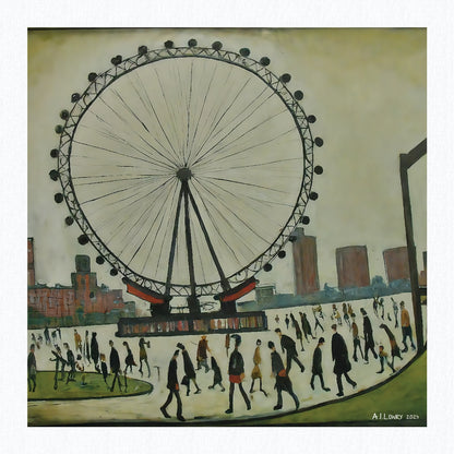 London Eye - Giclée Art Print 21cm Square. Splendid Image in the Style Of LS Lowry