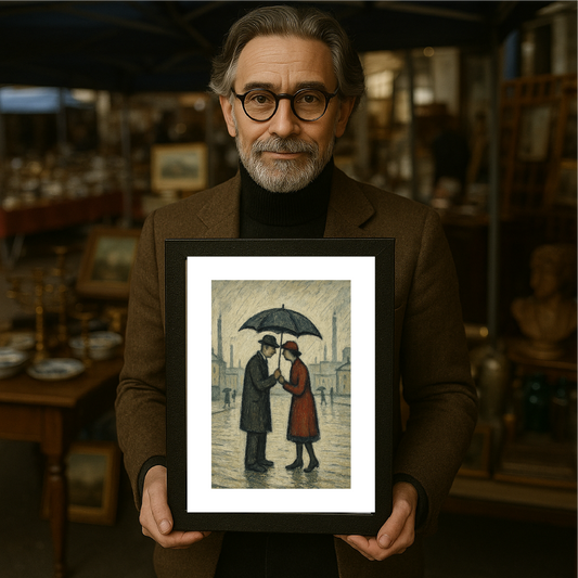 Couple In The Rain - A4 Size Giclée Art Print. Lowry Style Art Print. Available Framed and Unframed.